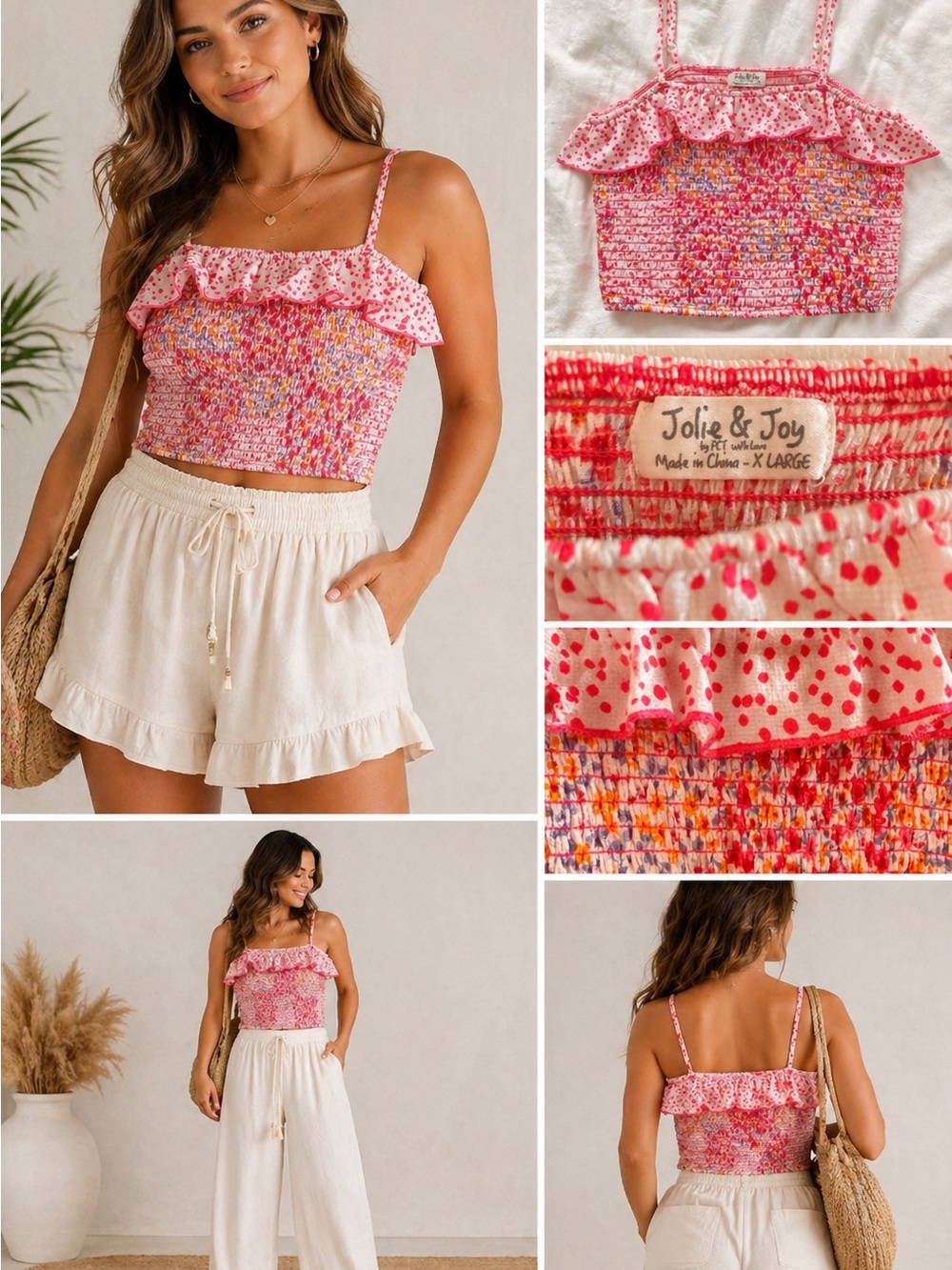 Jolie & Joy Smocked Floral Tank XL Ruffle Strap Peplum